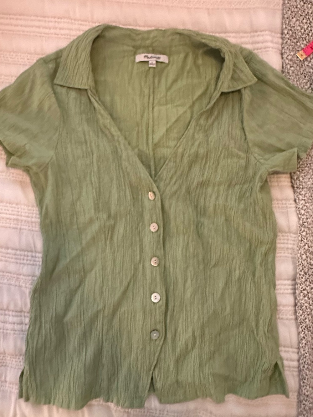 Madewell Light Green Short-Sleeve Button Front Top